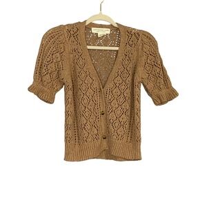Saltwater Luxe Crochet‎ Knit Short Sleeve Cardigan Button Down Top - Medium